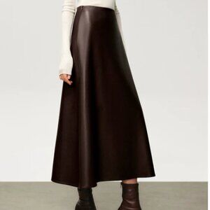 Commense Pleated Faux Leather Midi Skirt Size L